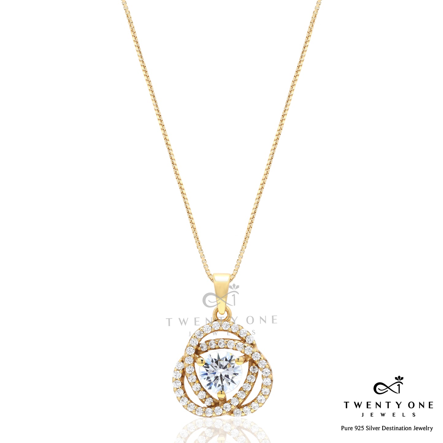 18k Gold Finish Fauzia Pendant with 50 cents Center Solitaire on Pure 925 Silver