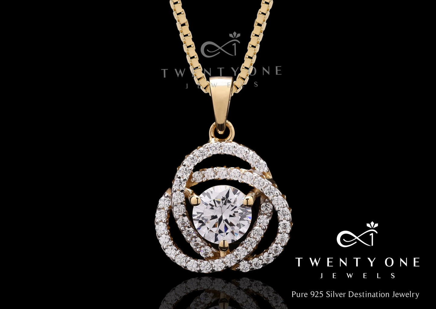 18k Gold Finish Fauzia Pendant with 50 cents Center Solitaire on Pure 925 Silver