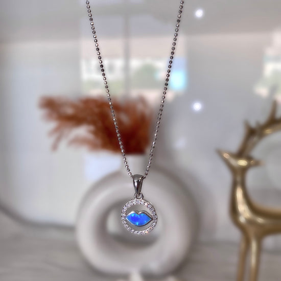 Kids Blue Lips in a Ring On Pure 925 Silver Pendant With Chain