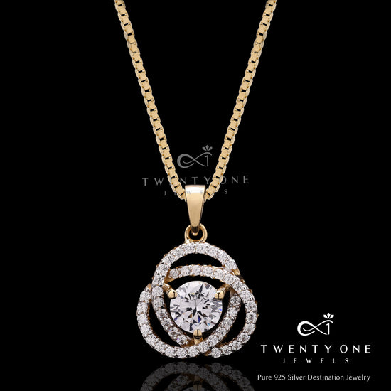 18k Gold Finish Fauzia Pendant with 50 cents Center Solitaire on Pure 925 Silver