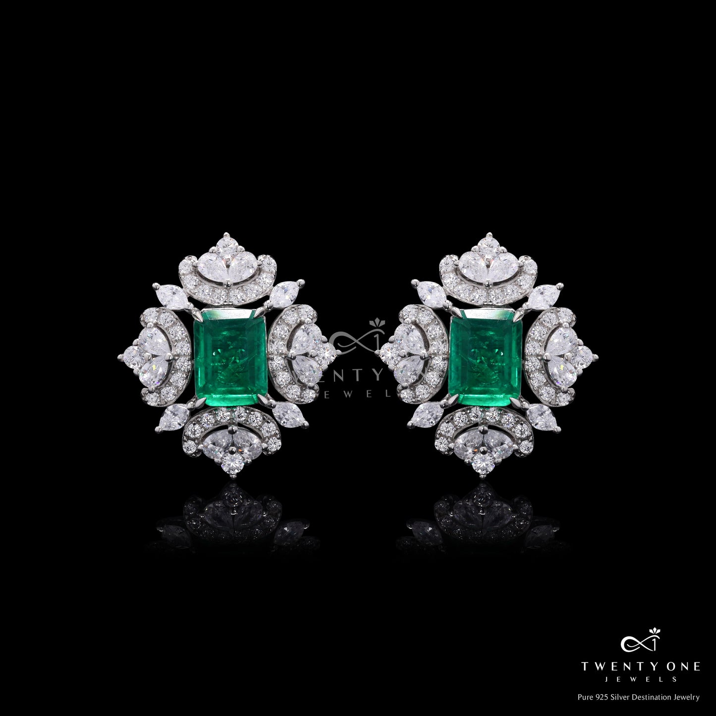 Premium Green Emerald Designer Maharani Earrings with Premium Screw Backs on Pure 925 Silver