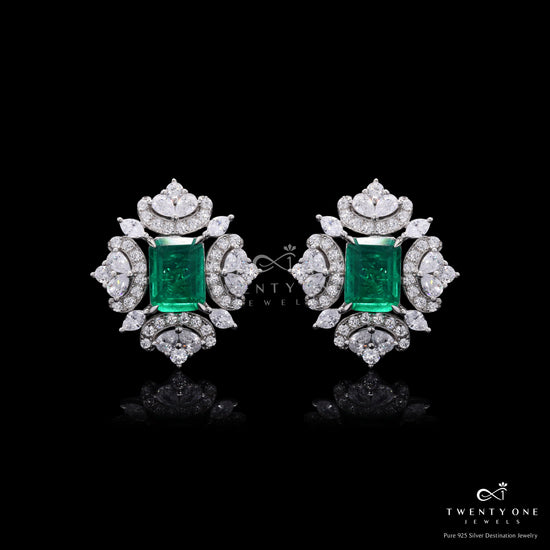 Premium Green Emerald Designer Maharani Earrings with Premium Screw Backs on Pure 925 Silver