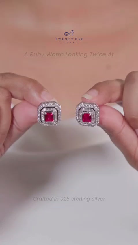 Ultra Premium Ruby and Diamond Statement Stud Earrings with Premium Screw Backs