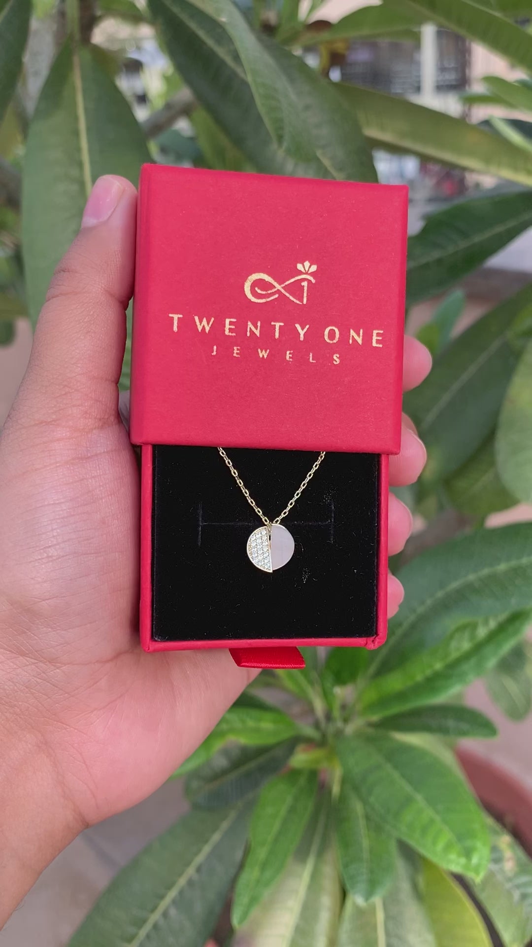 Load and play video in Gallery viewer, Two Halves Of A Whole Diamond Studded Gold Finish Pendant With Chain on Pure 925 Silver
