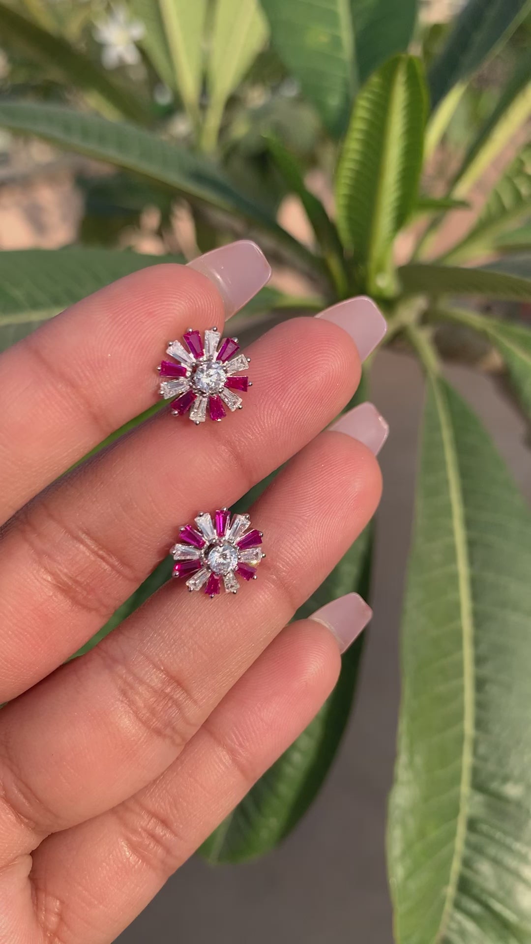 Ruby and American Diamond Baguette Rylee Studs on Pure 925 Silver.
