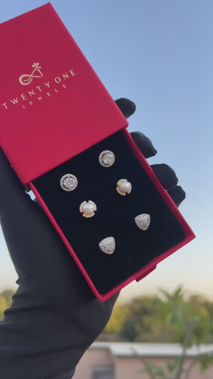 Load and play video in Gallery viewer, Harita Studs Combo of Three Pairs on Pure 925 Silver
