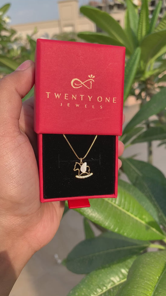 Bonny Unicorn Diamond Studded Gold Finish Pendant With Chain on Pure 925 Silver