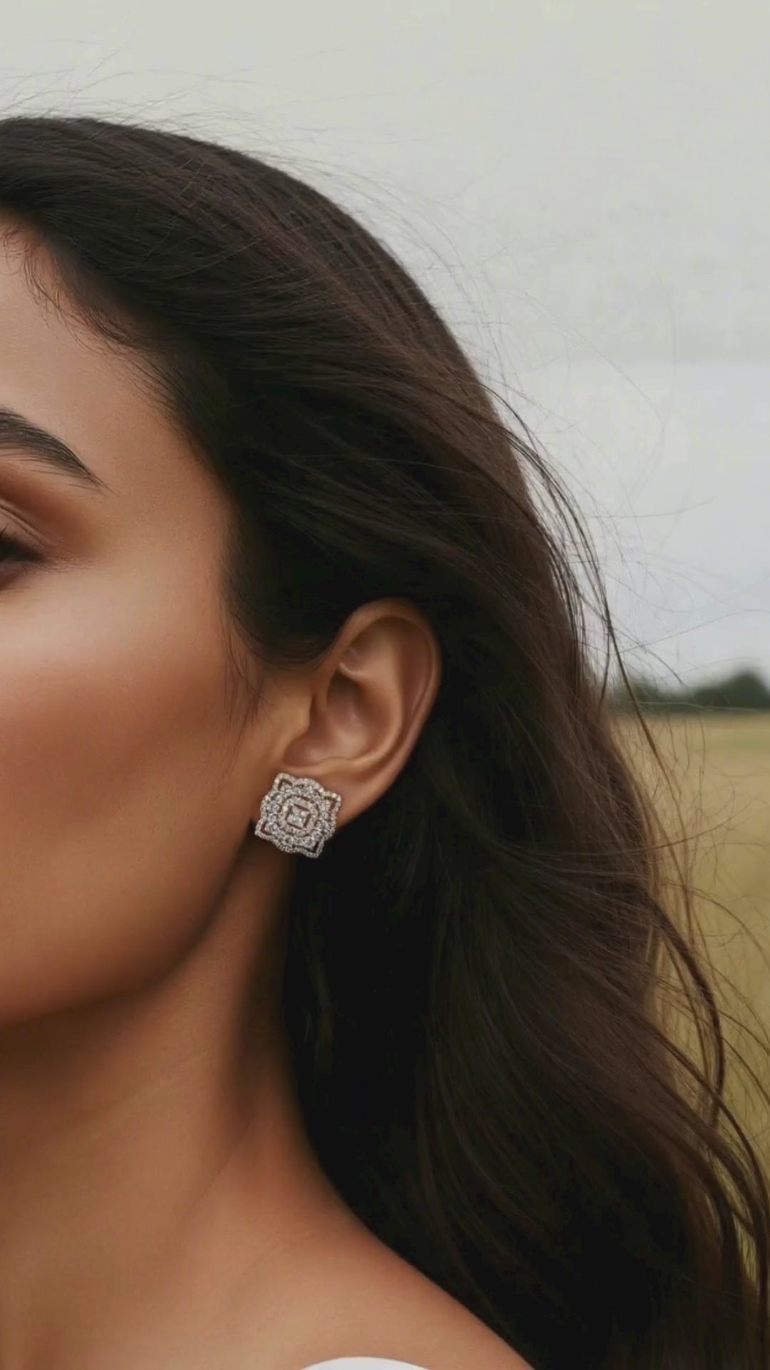 Load and play video in Gallery viewer, Ultra Premium American Diamond Ella Studs with Princess Cut Solitaire and Premium Screw Backs on Pure 925 Silver
