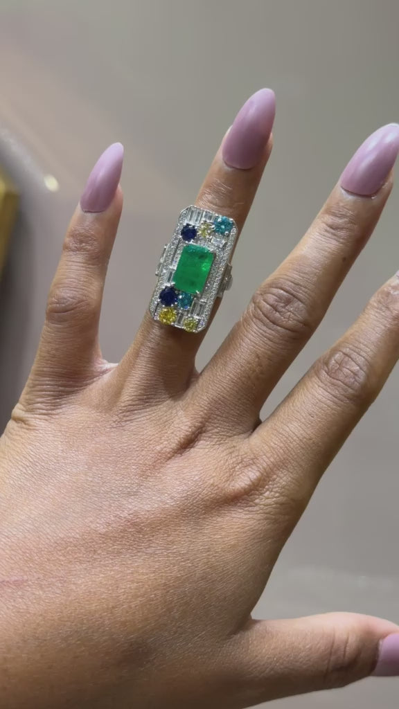 Load and play video in Gallery viewer, Premium Emerald and Diamond Marissa Ring on Pure 925 Silver
