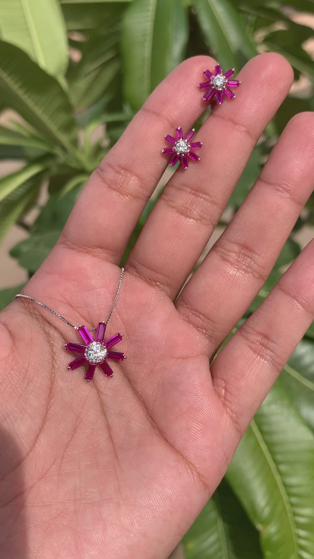 American Diamond with Ruby Baguette Sarah Pendant Set