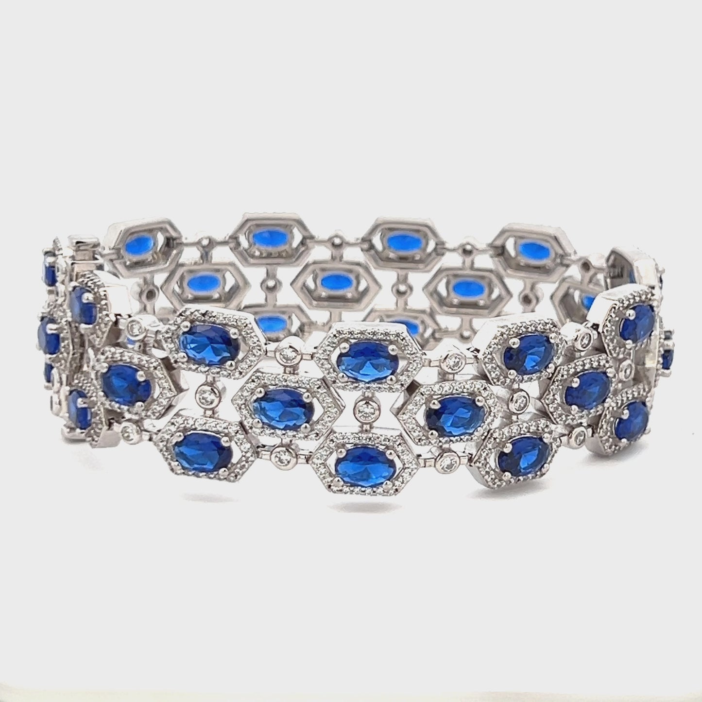 Oval Tanzanite Hexa Setting Ultra Premium Broad Statement Pure 925 Silver Bracelet