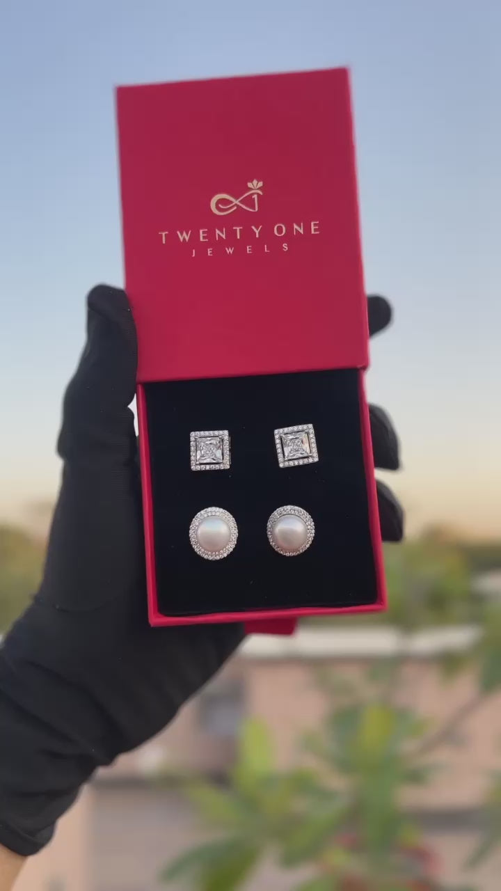 Load and play video in Gallery viewer, Queens Paradise Studs Combo of Two Pairs on Pure 925 Silver

