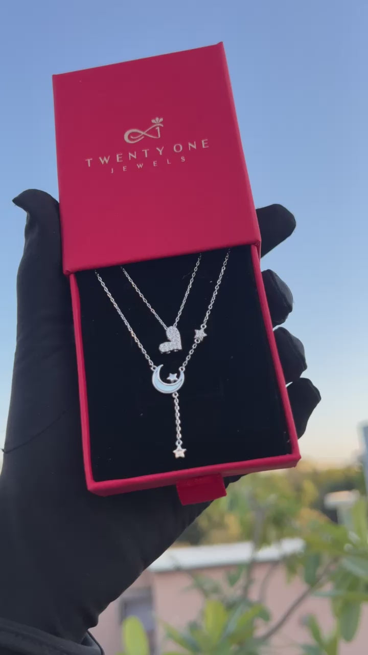 Load and play video in Gallery viewer, Noora Pendant Stack of Two Pure 925 Silver Pendants with Chain
