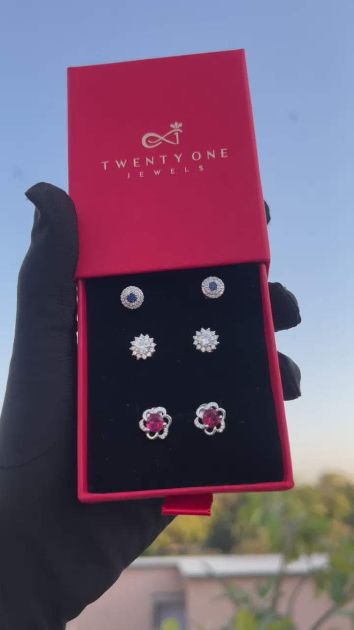 Benetta Studs Combo of Three Pairs on Pure 925 Silver