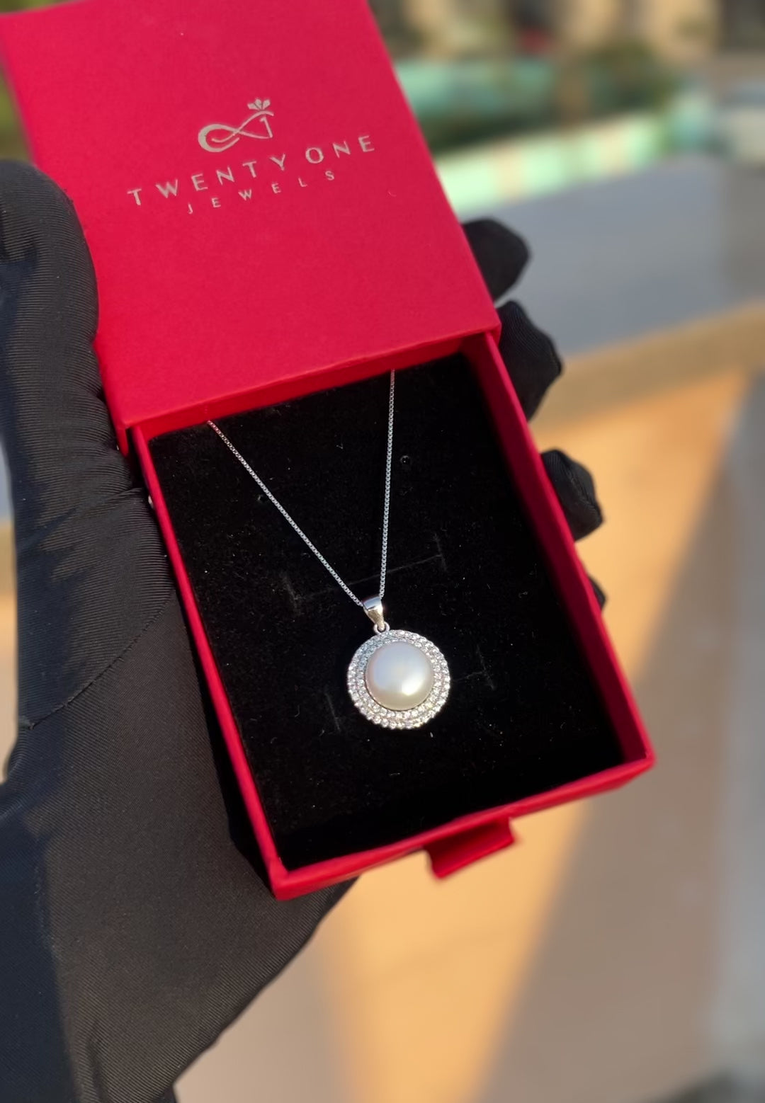 Double Border Fresh Water Pearl Elana Pendant  With Chain on Pure 925 Silver