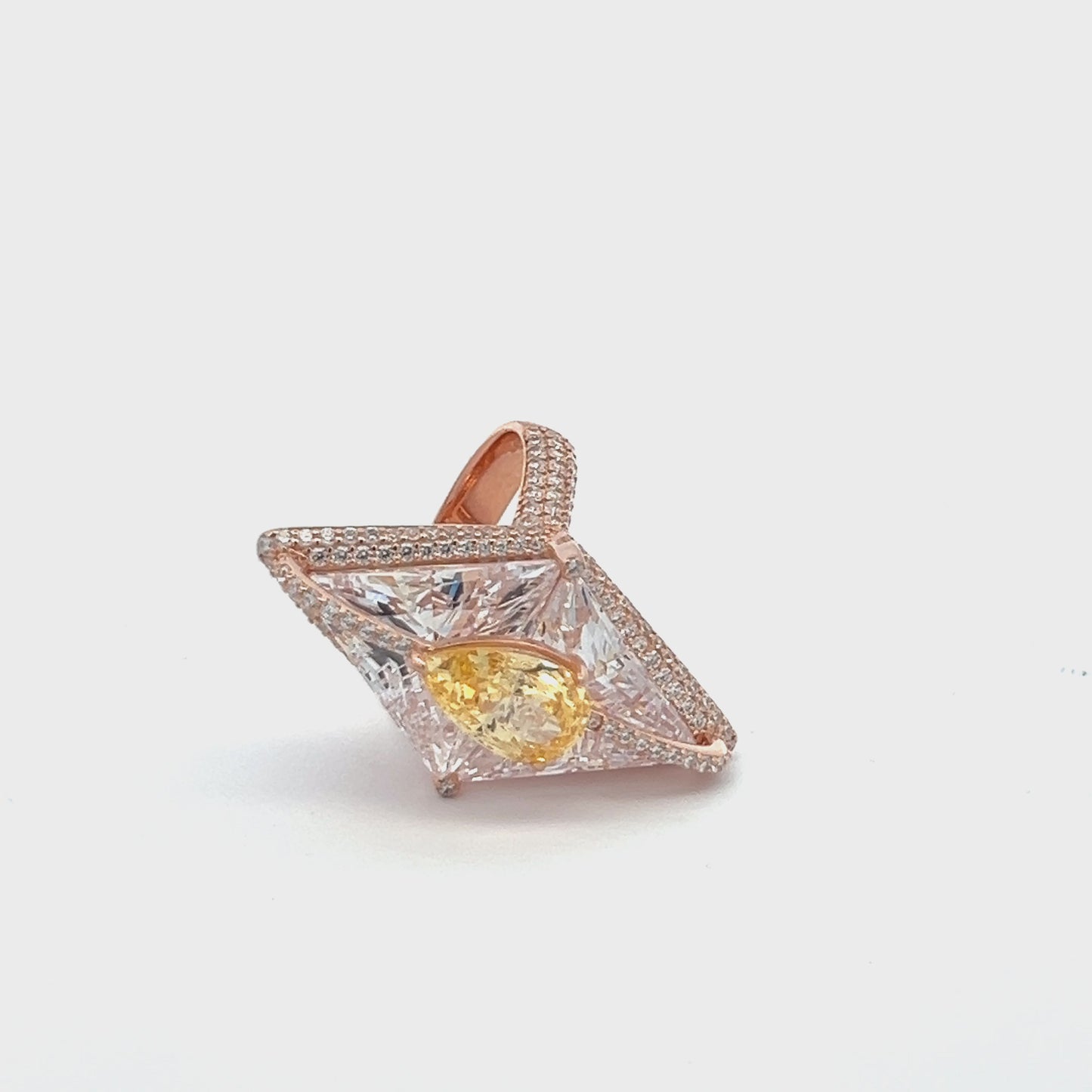 Load and play video in Gallery viewer, Ultra Premium Rose Gold Finish Marytime Cocktail Ring with Yellow Diamond Drop Solitaire on Pure 925 Silver

