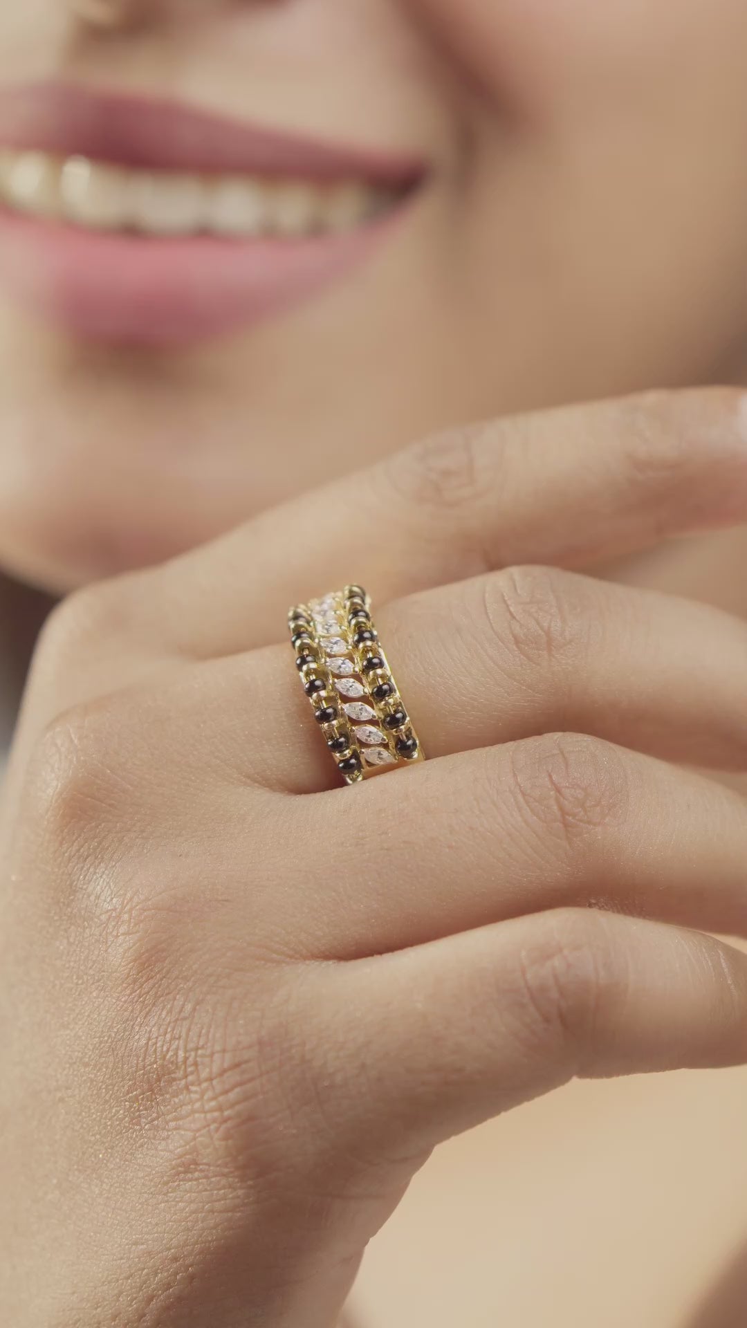 Load and play video in Gallery viewer, 18k Gold Finish Tara Mangalsutra Ring on Pure 925 Silver
