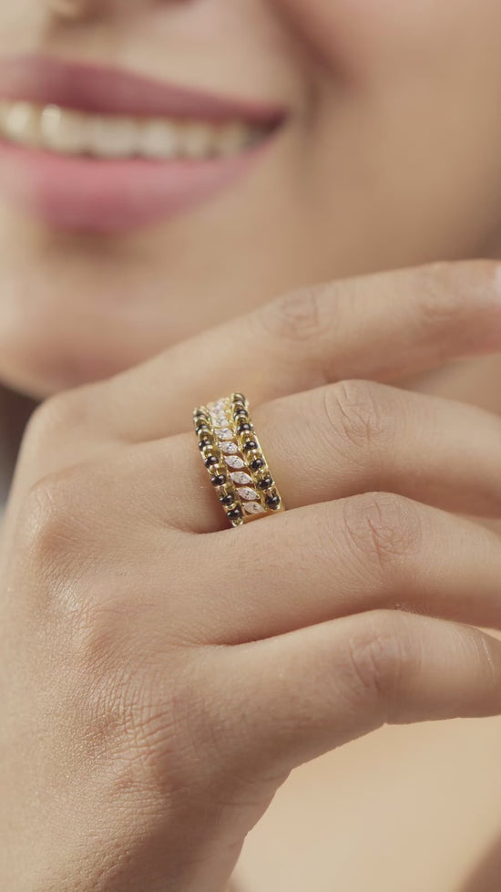 Load and play video in Gallery viewer, 18k Gold Finish Tara Mangalsutra Ring on Pure 925 Silver
