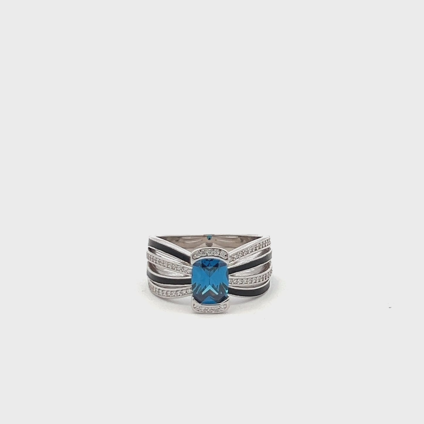 Load and play video in Gallery viewer, Ultra Premium Tri Band Hydro Blue Sapphire Ring with American Diamonds on Pure 925 Silver
