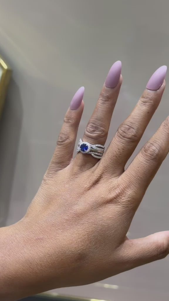 Load and play video in Gallery viewer, Blue Sapphire Detachable Rizen Solitaire Ring on 925 Silver
