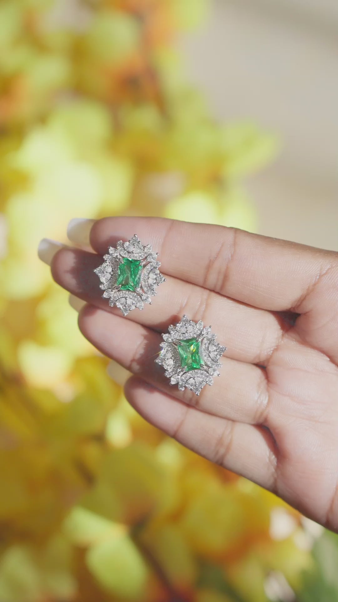 Load and play video in Gallery viewer, Premium Green Emerald Designer Maharani Earrings with Premium Screw Backs on Pure 925 Silver
