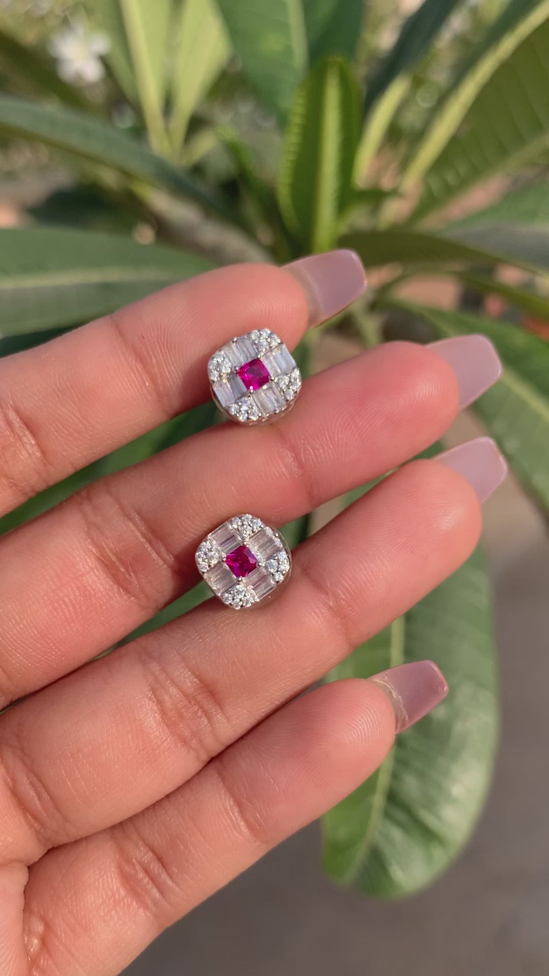 Load and play video in Gallery viewer, American Diamond with Ruby Talia Stud on Pure 925 silver
