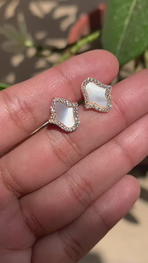 Load and play video in Gallery viewer, Mother Of Pearl Rose Gold Finish Floxy Studs on Pure 925 Silver

