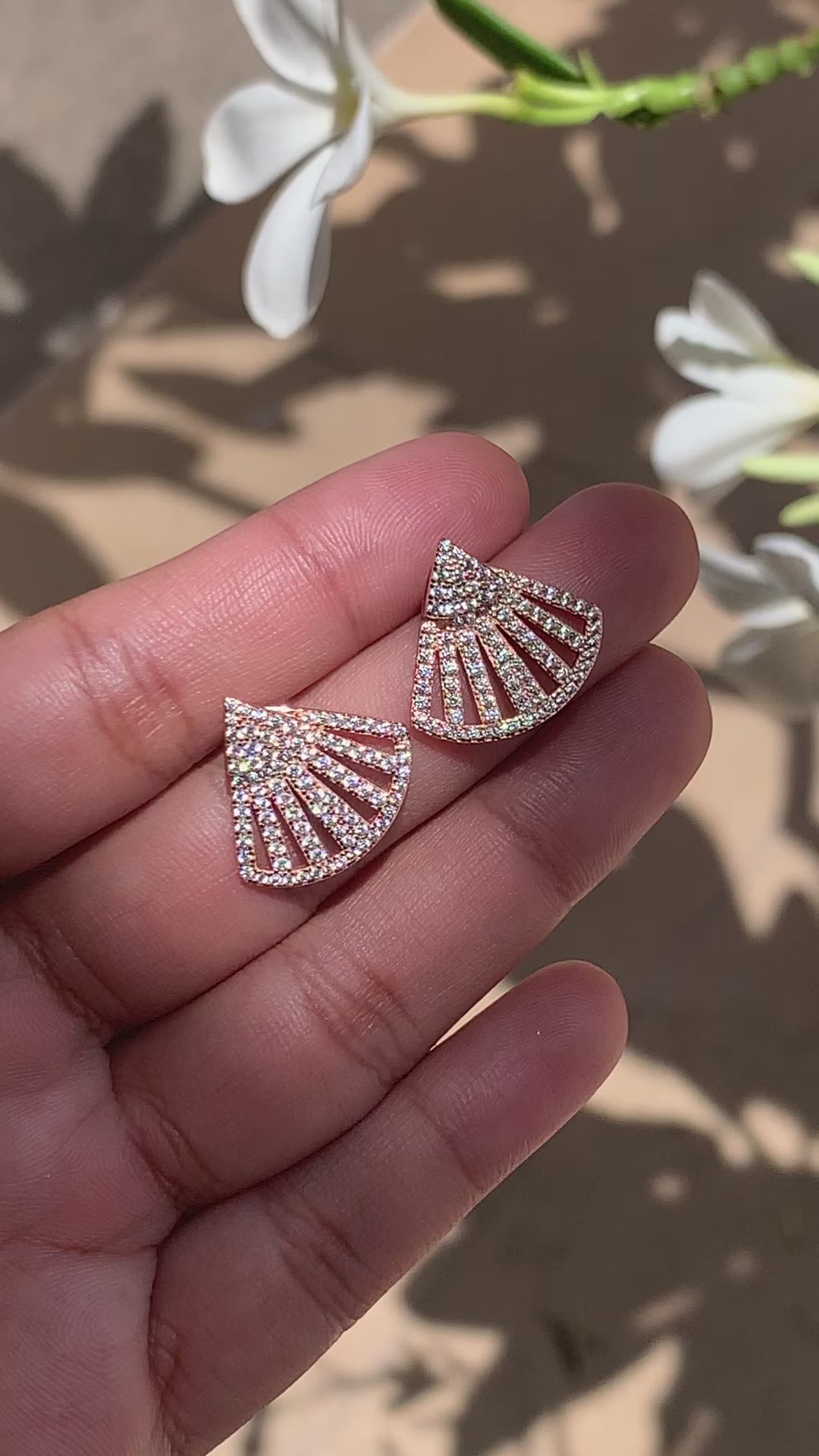 Rose Gold Diamond Studded Scarlet Fan Studs on 925 silver.