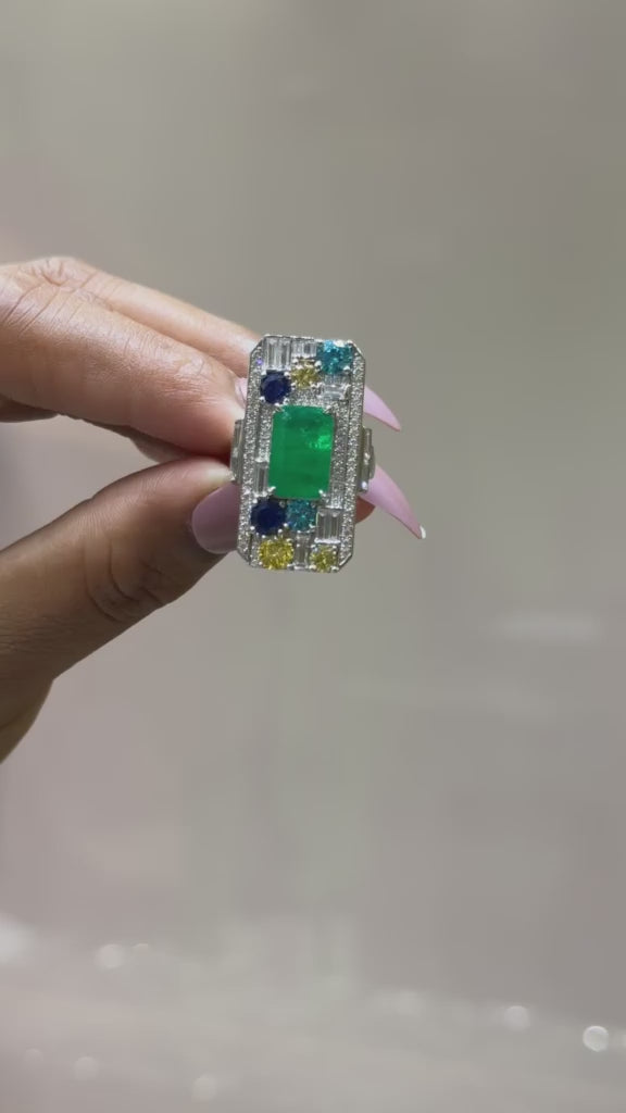 Load and play video in Gallery viewer, Premium Emerald and Diamond Marissa Ring on Pure 925 Silver
