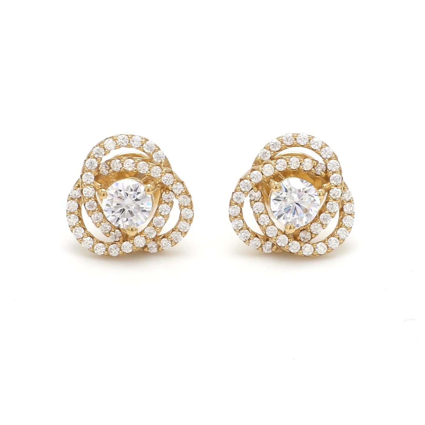 Load and play video in Gallery viewer, Intertwined Cluster Fauzia Solitaire Studs with Premium Screw Backs-18k Gold Finish

