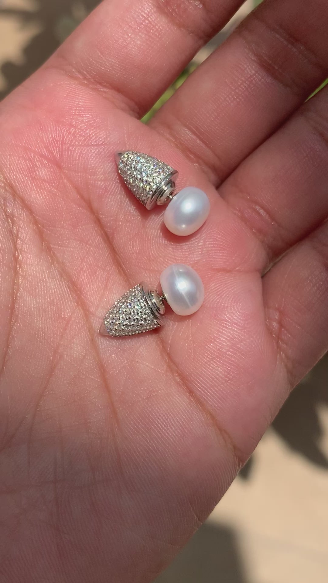 Load and play video in Gallery viewer, Fresh Water Pearl Push Pin Style Fiesta Earrings on Pure 925 Silver
