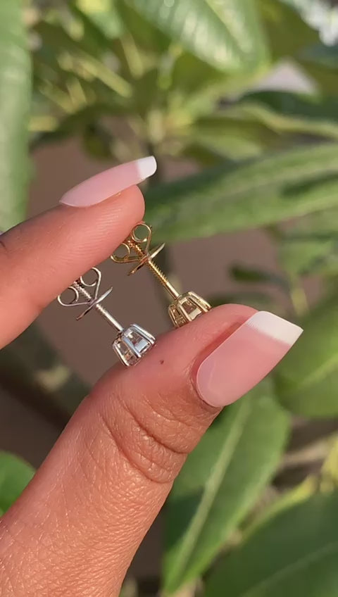 Load and play video in Gallery viewer, 50 Cents Each Solitaire Stud with Premium Screw Backs on Pure 925 Silver-White Gold finish
