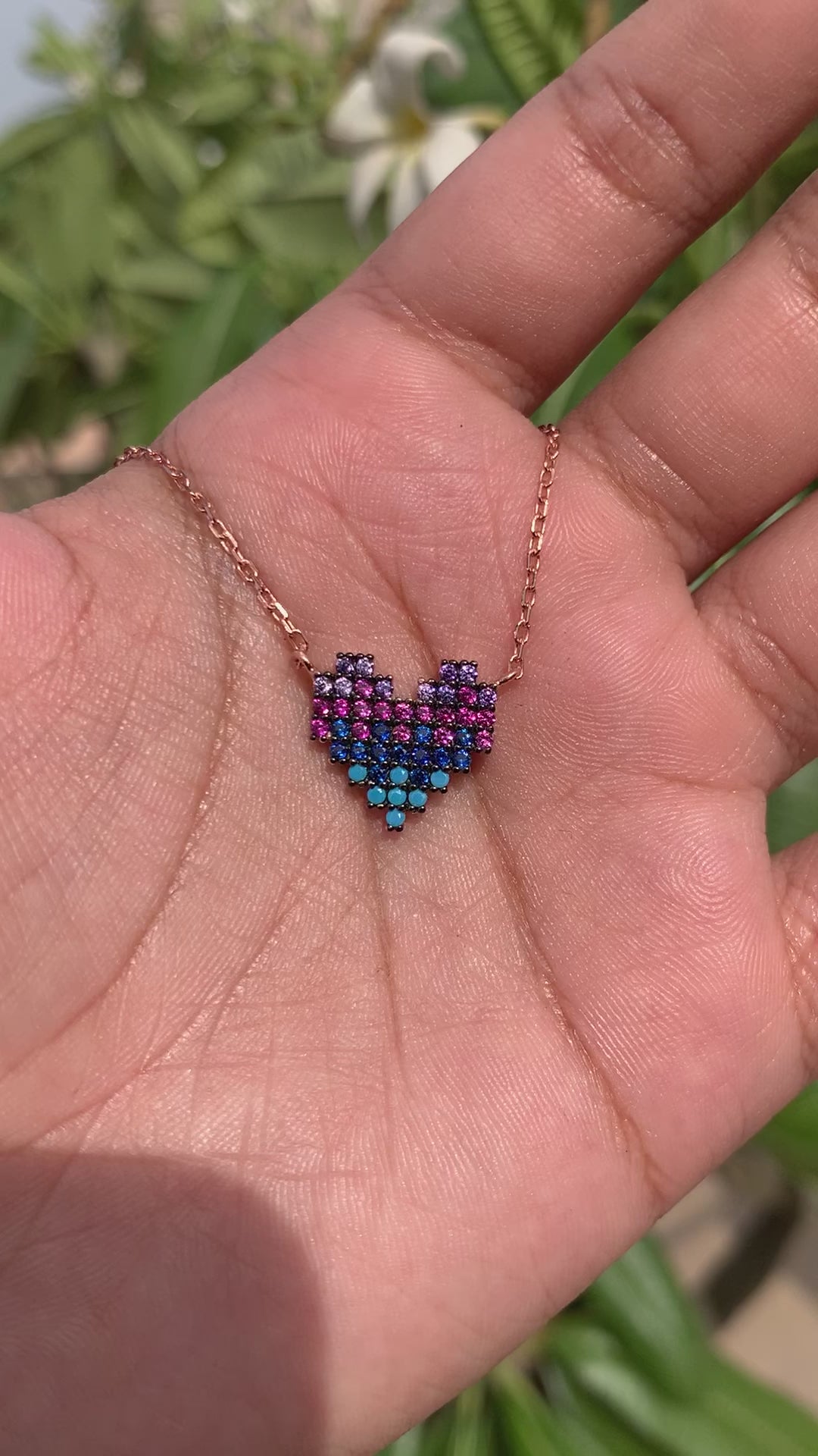 Rose Gold Multicoloured 3D Heart Cora Pendant with chain pure 925 Silver