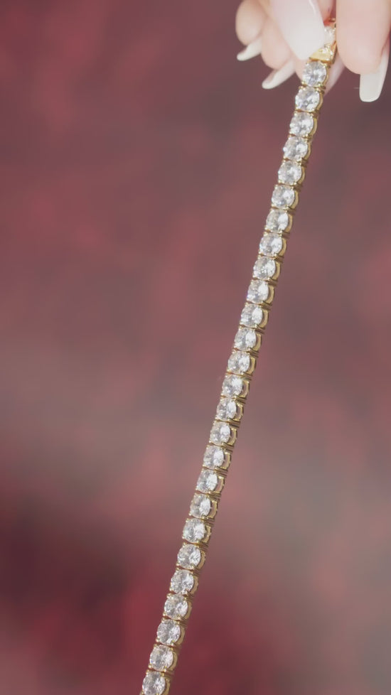 Load and play video in Gallery viewer, 50 Pointer Premium Gold Finish Tennis Bracelet on Pure 925 Silver
