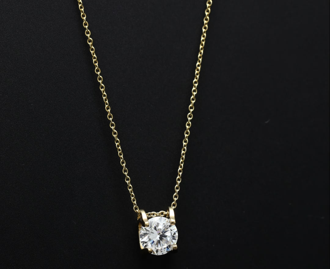 Load and play video in Gallery viewer, The 18k Gold Finish Solitaire Pendant with Chain
