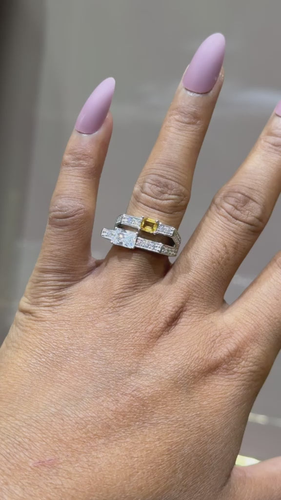 Load and play video in Gallery viewer, Premium 2 Line Hydro Yellow Sapphire Daisy Ring on Pure 925 Silver
