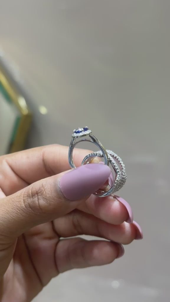 Load and play video in Gallery viewer, Blue Sapphire Detachable Rizen Solitaire Ring on 925 Silver
