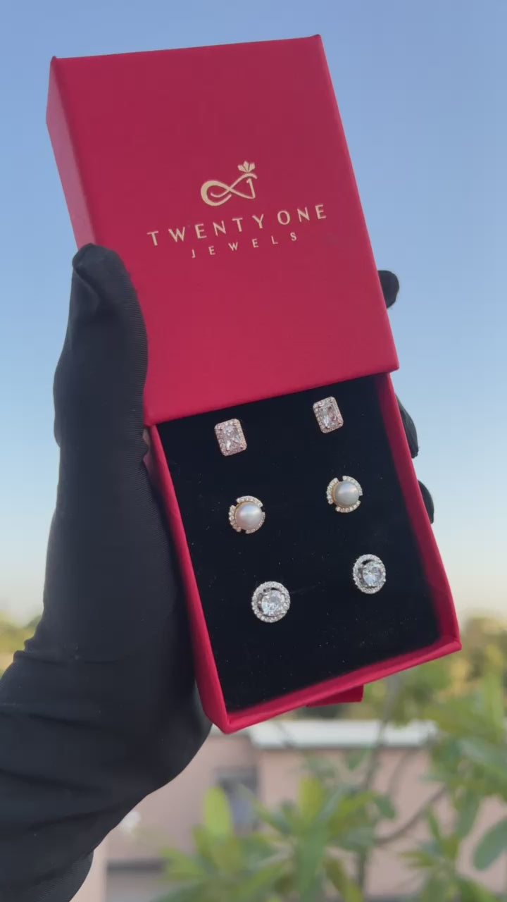 Firoza Studs Combo of Three Pairs on Pure 925 Silver
