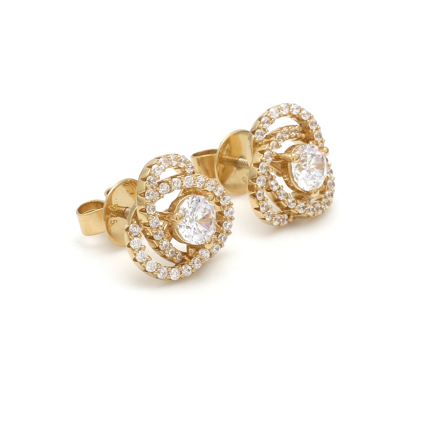 Intertwined Cluster Fauzia Solitaire Studs with Premium Screw Backs-18k Gold Finish