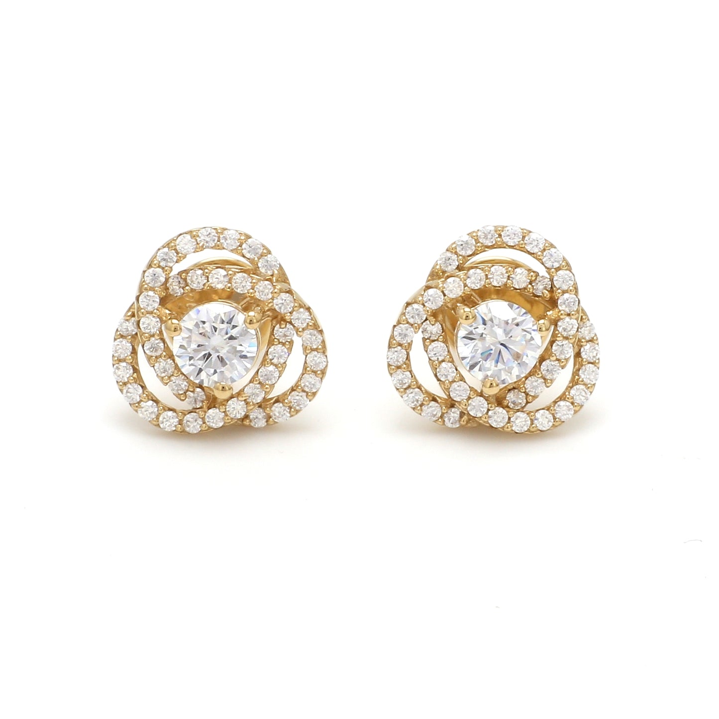 Intertwined Cluster Fauzia Solitaire Studs with Premium Screw Backs-18k Gold Finish