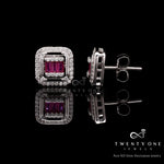 Ruby Baguette and Diamond Studded Rosetta Studs on 925 Silver.