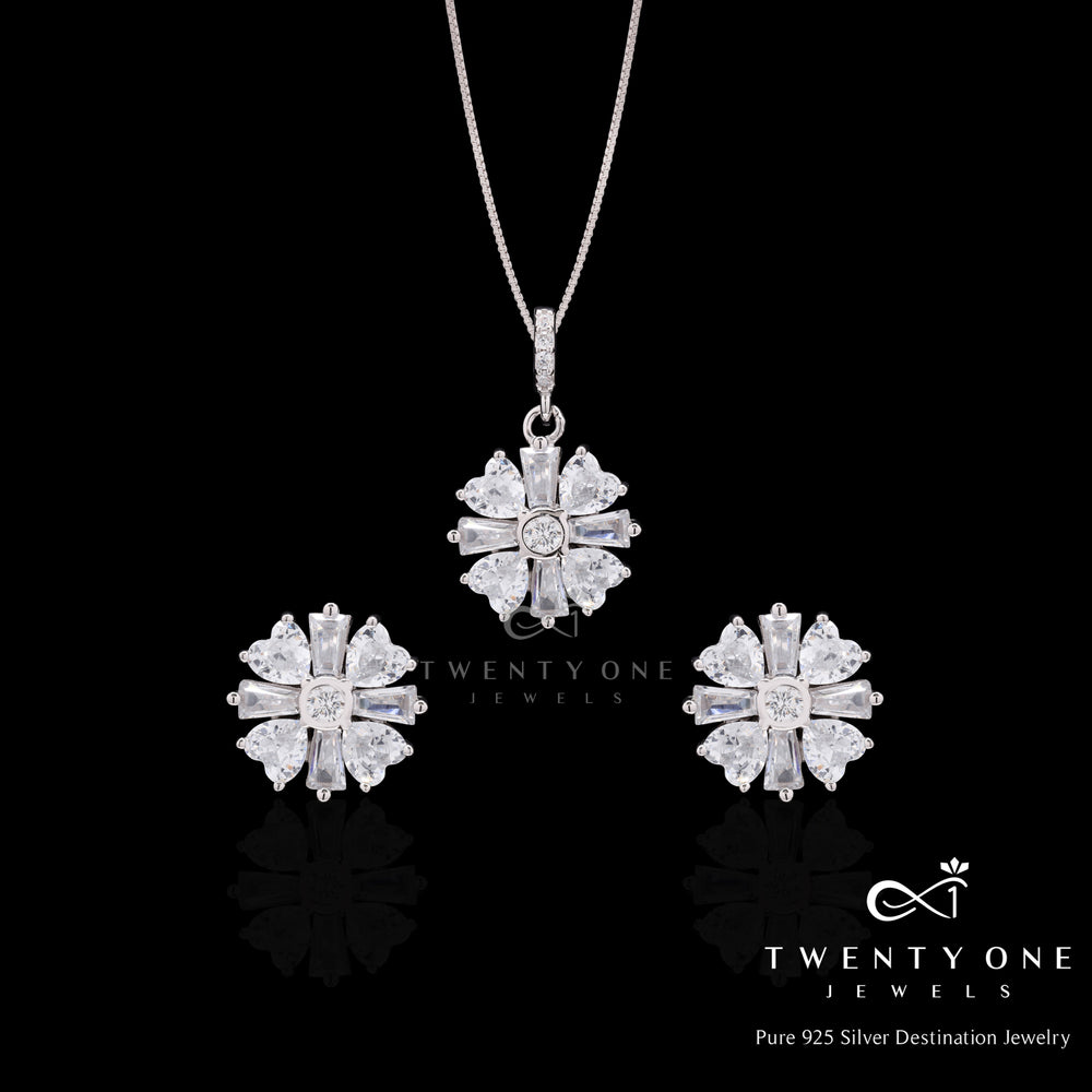 Heart and Baguette Solitaire  Pendant Set
