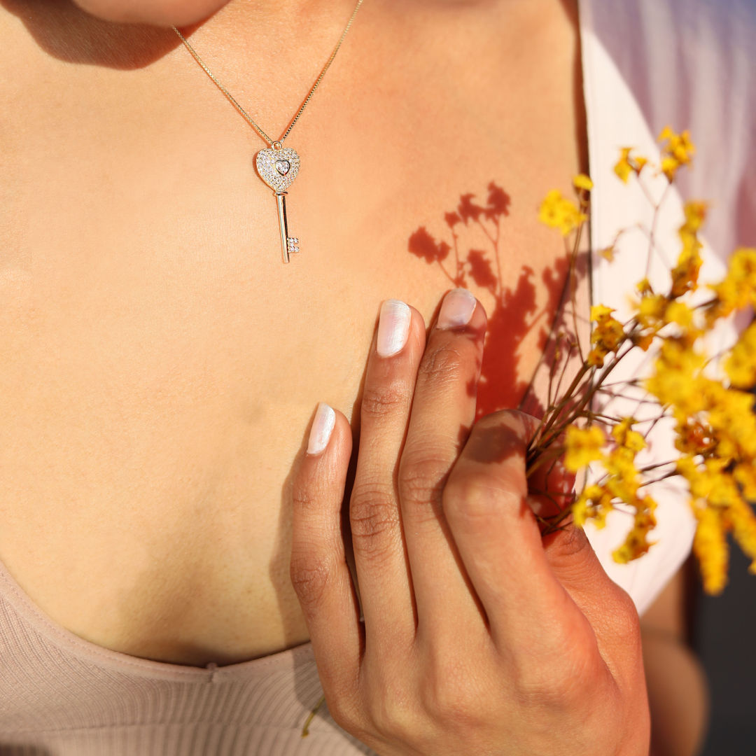 Gold Finish Big Key to my Heart Pendant with Chain