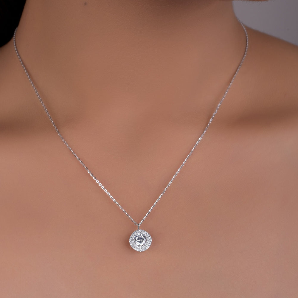 Silver Double Bordered Pendant with Chain