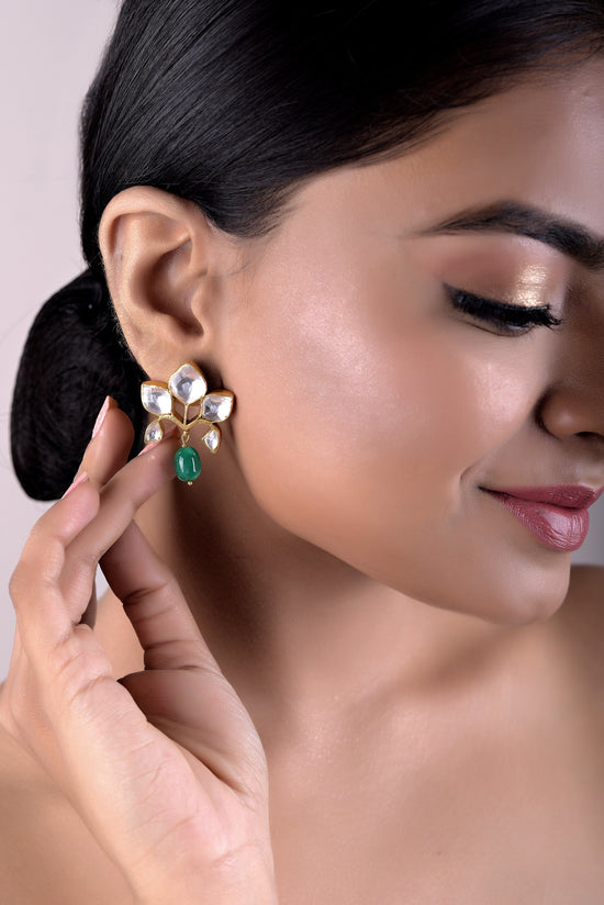 Lavasi Pure 925 Silver Polki Earrings