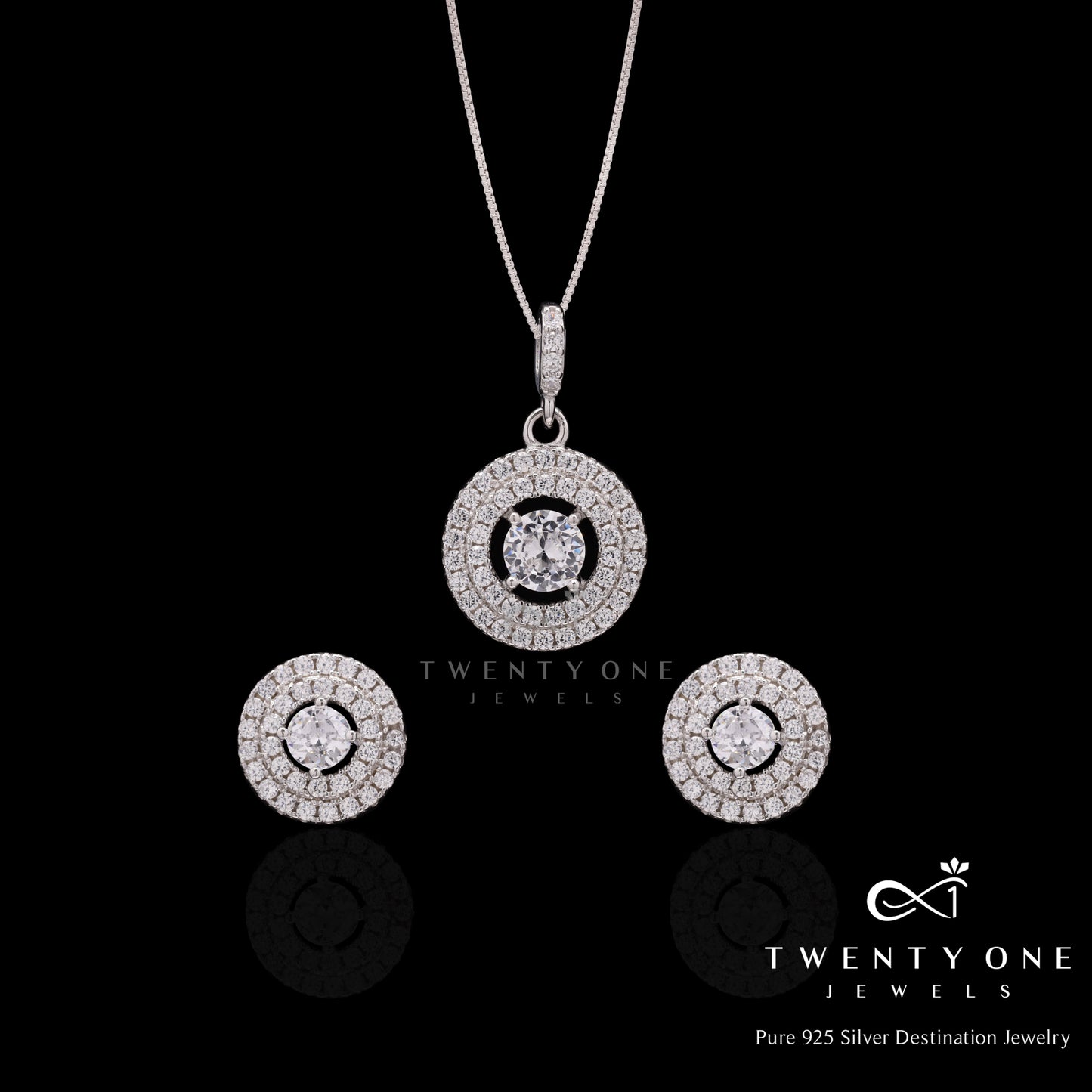 Buy 925 Silver Diamond Studded Trevy Pendant Set Online in India Twenty One Jewels