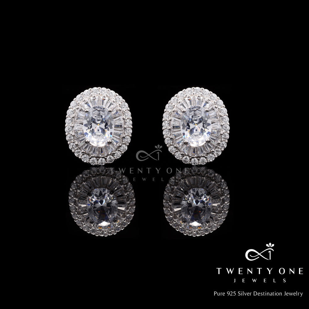 Oval Solitaire Firoza Studs on Pure 925 Silver.