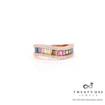 Rose Gold Finish Rainbow Veda Pure 925 Silver Ring