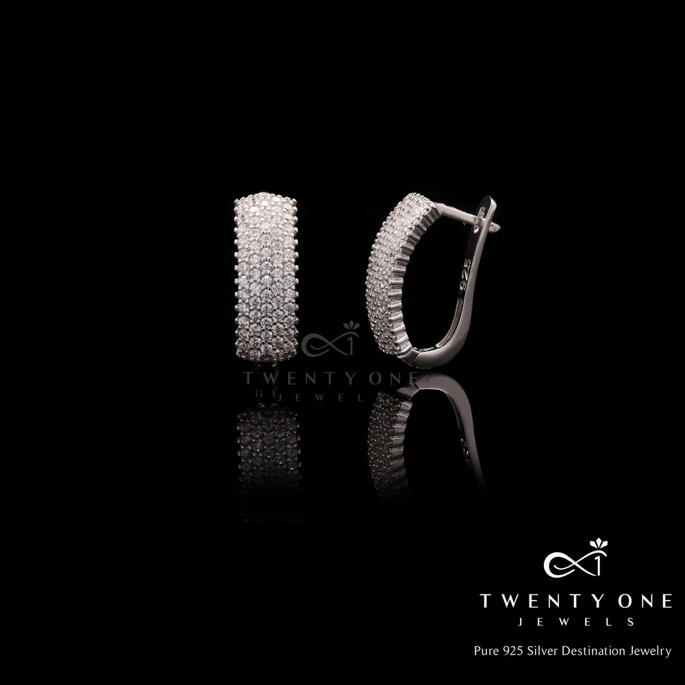 Diamond Studded Broad Brezza Hoops on 925 Silver