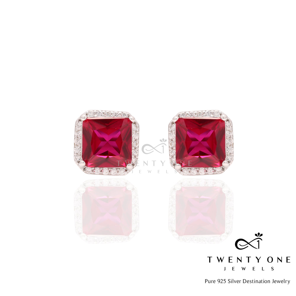 Pigeon Blood Ruby and Diamond Mirana Studs on Pure 925 Silver